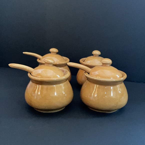 Vintage Ceramic Condiment Salsa Set Tray Jars Spoons - Picture 7 of 15